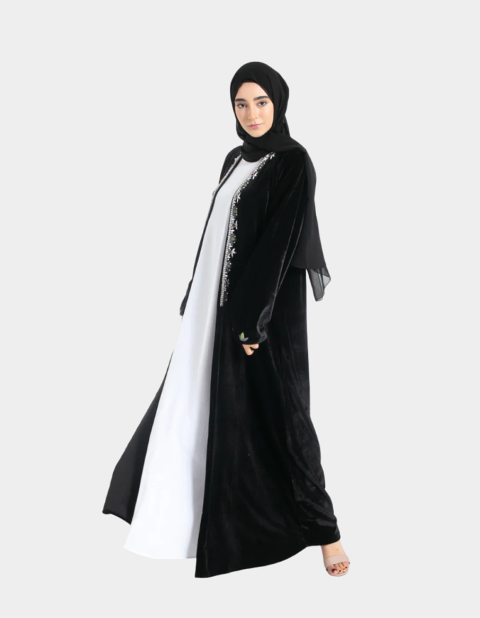 Noir Velvet Embroidered Abaya